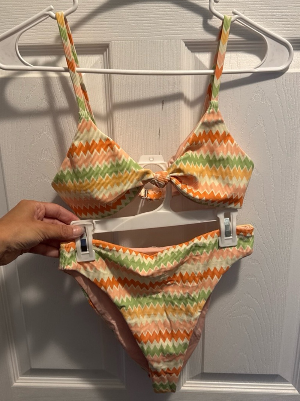 Chevron Knot Bikini Set — Orange, Green & Cream